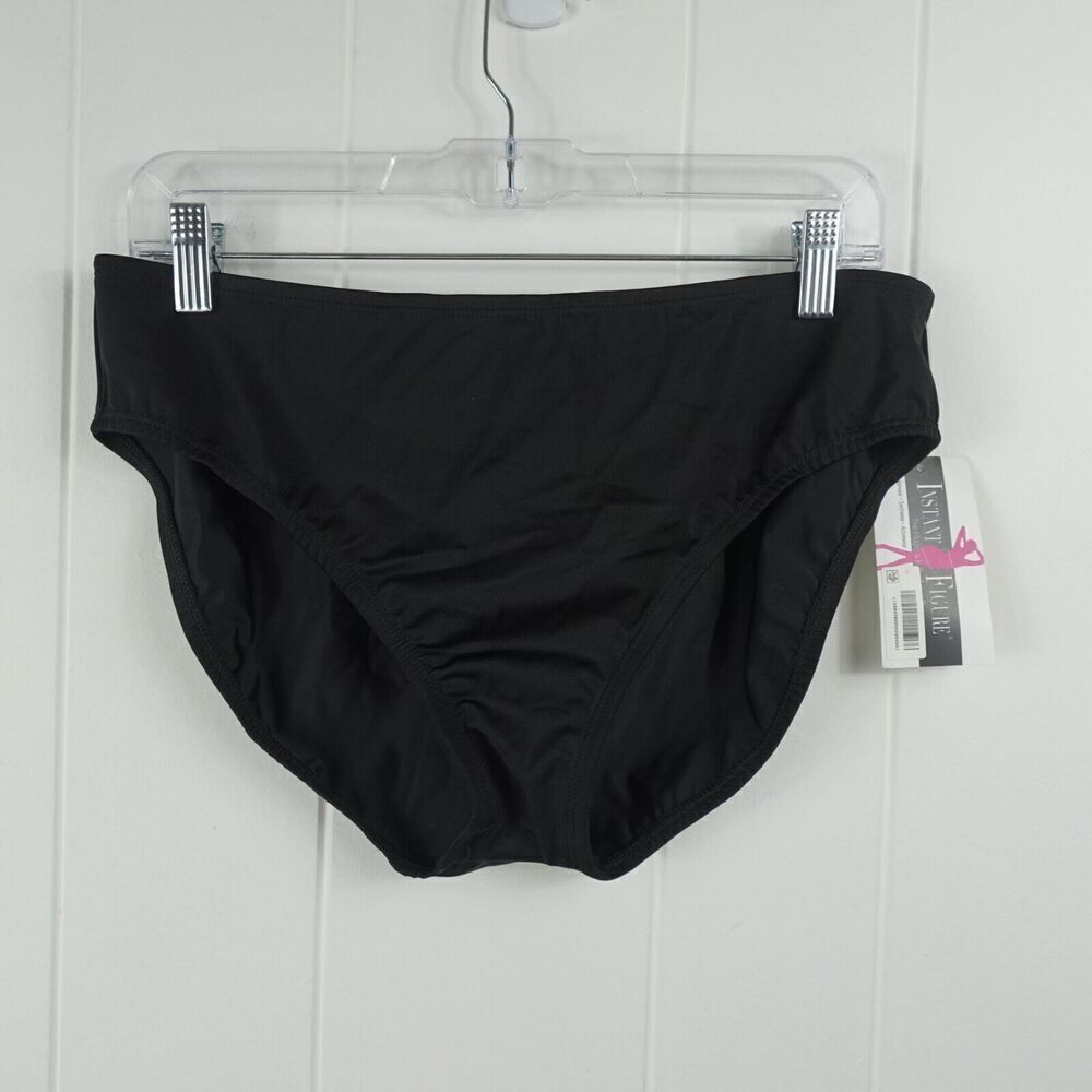 Instant Figure Womens Compression Hipster Swim Bottom Black Ribbed Size 14